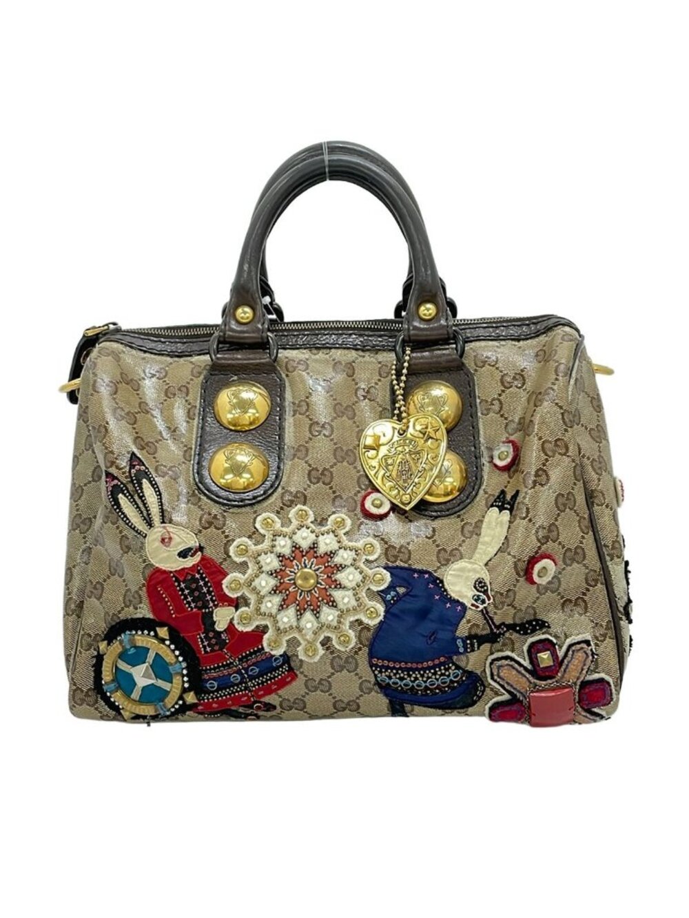 Gucci Handbag Babushka Crystal GG Beige Dark Brown Multi Leather